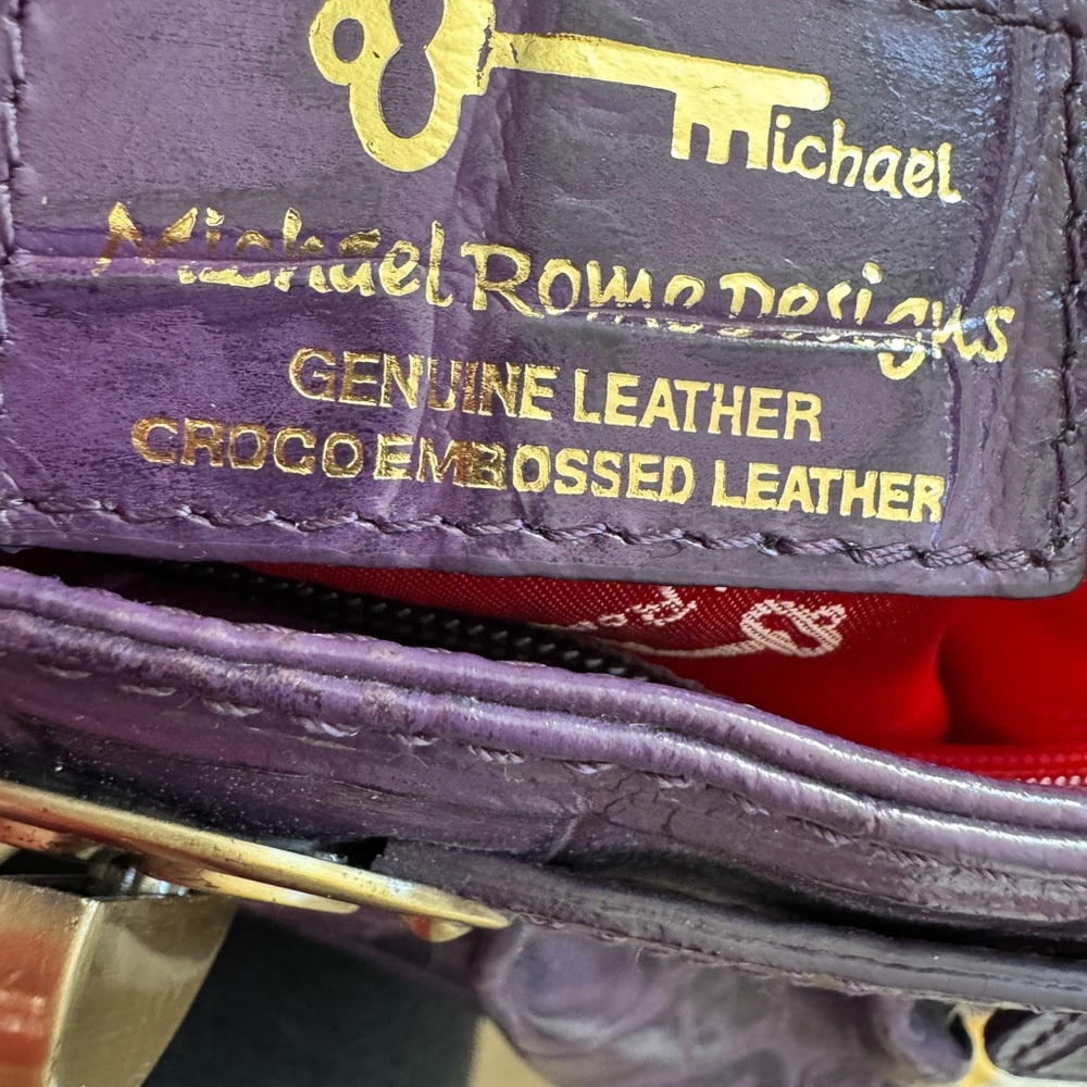 Michael Rome  Designs Croco Embossed Leather Purple Purse - Picture 8 of 15
